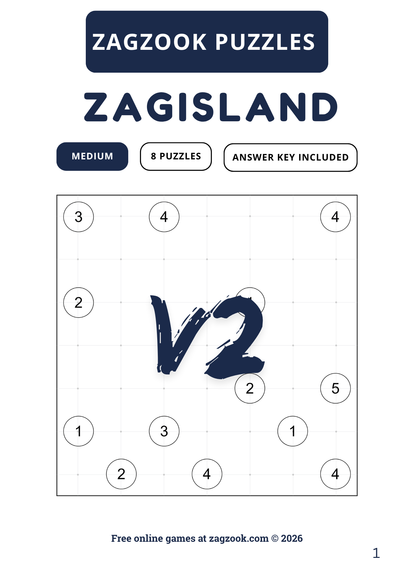 Bridges Puzzle Book Volume 1 | Printable Hashi Islands Puzzle PDF | 40 Medium Puzzles + Answer Key | Digital Download cover